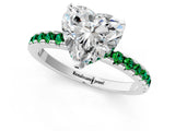 Silver Heart Cut Diamond Solitaire Ring with Round with Emerald side stone Pavé Band and Four-Prong Setting_13
