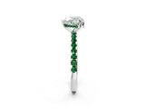 Silver Heart Cut Diamond Solitaire Ring with Round with Emerald side stone Pavé Band and Four-Prong Setting_14