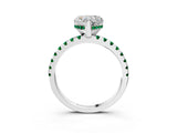 Silver Heart Cut Diamond Solitaire Ring with Round with Emerald side stone Pavé Band and Four-Prong Setting_15