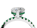 Silver Heart Cut Diamond Solitaire Ring with Round with Emerald side stone Pavé Band and Four-Prong Setting_16
