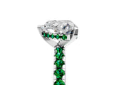 Silver Heart Cut Diamond Solitaire Ring with Round with Emerald side stone Pavé Band and Four-Prong Setting_17