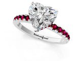 Silver Heart Cut Diamond Solitaire Ring with Round with Garnet side stone Pavé Band and Four-Prong Setting_13
