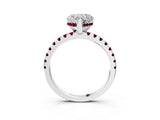 Silver Heart Cut Diamond Solitaire Ring with Round with Garnet side stone Pavé Band and Four-Prong Setting_15