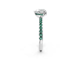 Silver Heart Cut Diamond Solitaire Ring with Round with Green Sapphire side stone Pavé Band and Four-Prong Setting_14