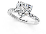 Silver Heart Cut Diamond Solitaire Ring with Round with Moissanite side stone Pavé Band and Four-Prong Setting_25
