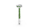 Silver Heart Cut Diamond Solitaire Ring with Round with Peridot side stone Pavé Band and Four-Prong Setting_14
