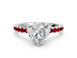 Silver Heart Cut Diamond Solitaire Ring with Round with Ruby side stone Pavé Band and Four-Prong Setting_12