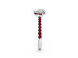 Silver Heart Cut Diamond Solitaire Ring with Round with Ruby side stone Pavé Band and Four-Prong Setting_14