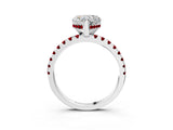 Silver Heart Cut Diamond Solitaire Ring with Round with Ruby side stone Pavé Band and Four-Prong Setting_15