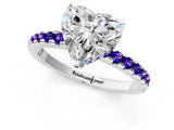 Silver Heart Cut Diamond Solitaire Ring with Round with Tanzanite side stone Pavé Band and Four-Prong Setting_19