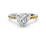 Silver Heart Cut Diamond Solitaire Ring with Round with Yellow Sapphire side stone Pavé Band and Four-Prong Setting_12