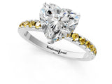 Silver Heart Cut Diamond Solitaire Ring with Round with Yellow Sapphire side stone Pavé Band and Four-Prong Setting_13