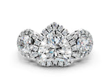 Silver Heart Cut Diamond Three-Stone Halo Ring with Prong Setting and Pavé Accents_13