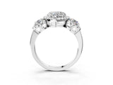 Silver Heart Cut Diamond Three-Stone Halo Ring with Prong Setting and Pavé Accents_16