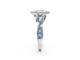 Silver Heart Cut Diamond with Aquamarine side stone Halo Twist Band Solitaire Prong Setting Ring_2