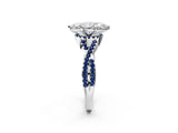 Silver Heart Cut Diamond with Blue Sapphire side stone Halo Twist Band Solitaire Prong Setting Ring_2