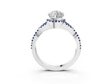 Silver Heart Cut Diamond with Blue Sapphire side stone Halo Twist Band Solitaire Prong Setting Ring_3