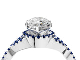 Silver Heart Cut Diamond with Blue Sapphire side stone Halo Twist Band Solitaire Prong Setting Ring_4