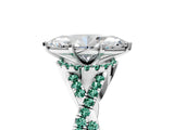 Silver Heart Cut Diamond with Green Sapphire side stone Halo Twist Band Solitaire Prong Setting Ring_5