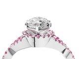 Silver Heart Cut Diamond with Pink Sapphire side stone Halo Twist Band Solitaire Prong Setting Ring_4