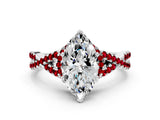 Silver Heart Cut Diamond with Ruby side stone Halo Twist Band Solitaire Prong Setting Ring