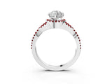 Silver Heart Cut Diamond with Ruby side stone Halo Twist Band Solitaire Prong Setting Ring_3