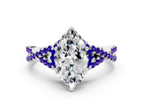 Silver Heart Cut Diamond with Tanzanite side stone Halo Twist Band Solitaire Prong Setting Ring