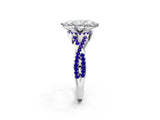 Silver Heart Cut Diamond with Tanzanite side stone Halo Twist Band Solitaire Prong Setting Ring_2