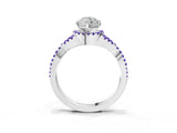 Silver Heart Cut Diamond with Tanzanite side stone Halo Twist Band Solitaire Prong Setting Ring_3