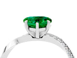 Silver Heart Cut Emerald Engagement Ring with Side Stone Accents and Four-Prong Setting_16