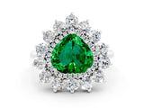 Silver Heart Cut Emerald Floral Double Halo Engagement Ring with Prong Setting_180