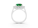 Silver Heart Cut Emerald Floral Double Halo Engagement Ring with Prong Setting_183