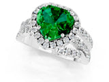 Silver Heart Cut Emerald Halo Ring with Round Split Shank and Prong Setting_67