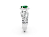 Silver Heart Cut Emerald Halo Ring with Round Split Shank and Prong Setting_68
