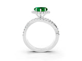 Silver Heart Cut Emerald Halo Ring with Round Split Shank and Prong Setting_69
