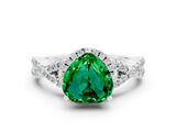 Silver Heart Cut Emerald  Halo Twist Band Solitaire Prong Setting Ring_12