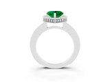 Silver Heart Cut Emerald Milgrain Halo Engagement Ring with Round Pavé Band and Prong Setting_15