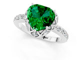 Silver Heart Cut Emerald Scalloped Halo Engagement Ring with Round Shared Prong Band_31