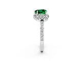 Silver Heart Cut Emerald Scalloped Halo Engagement Ring with Round Shared Prong Band_32