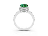 Silver Heart Cut Emerald Scalloped Halo Engagement Ring with Round Shared Prong Band_33