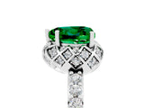 Silver Heart Cut Emerald Scalloped Halo Engagement Ring with Round Shared Prong Band_35