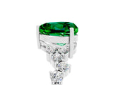 Silver Heart Cut Emerald Scattered Round Accent Ring with Prong Setting_35