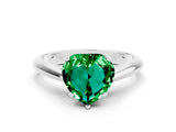 Silver Heart Cut Emerald Solitaire Engagement Ring with Cathedral Setting and Four-Prong Mount_12