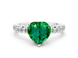 Silver Heart Cut Emerald Solitaire Pavé Engagement Ring with Round Band and Prong Setting_96