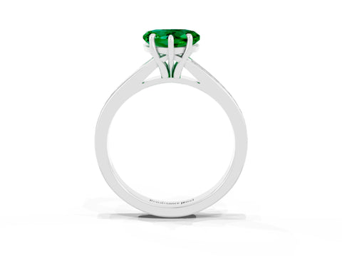 Silver Heart Cut Emerald Solitaire Ring with Pavé Band and Prong Setting_15