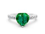 Silver Heart Cut Emerald Solitaire Ring with Round  Pavé Band and Four-Prong Setting_24