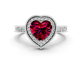 Silver Heart Cut Garnet Milgrain Halo Engagement Ring with Round Pavé Band and Prong Setting_12