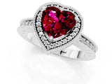 Silver Heart Cut Garnet Milgrain Halo Engagement Ring with Round Pavé Band and Prong Setting_13