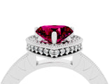 Silver Heart Cut Garnet Milgrain Halo Engagement Ring with Round Pavé Band and Prong Setting_16