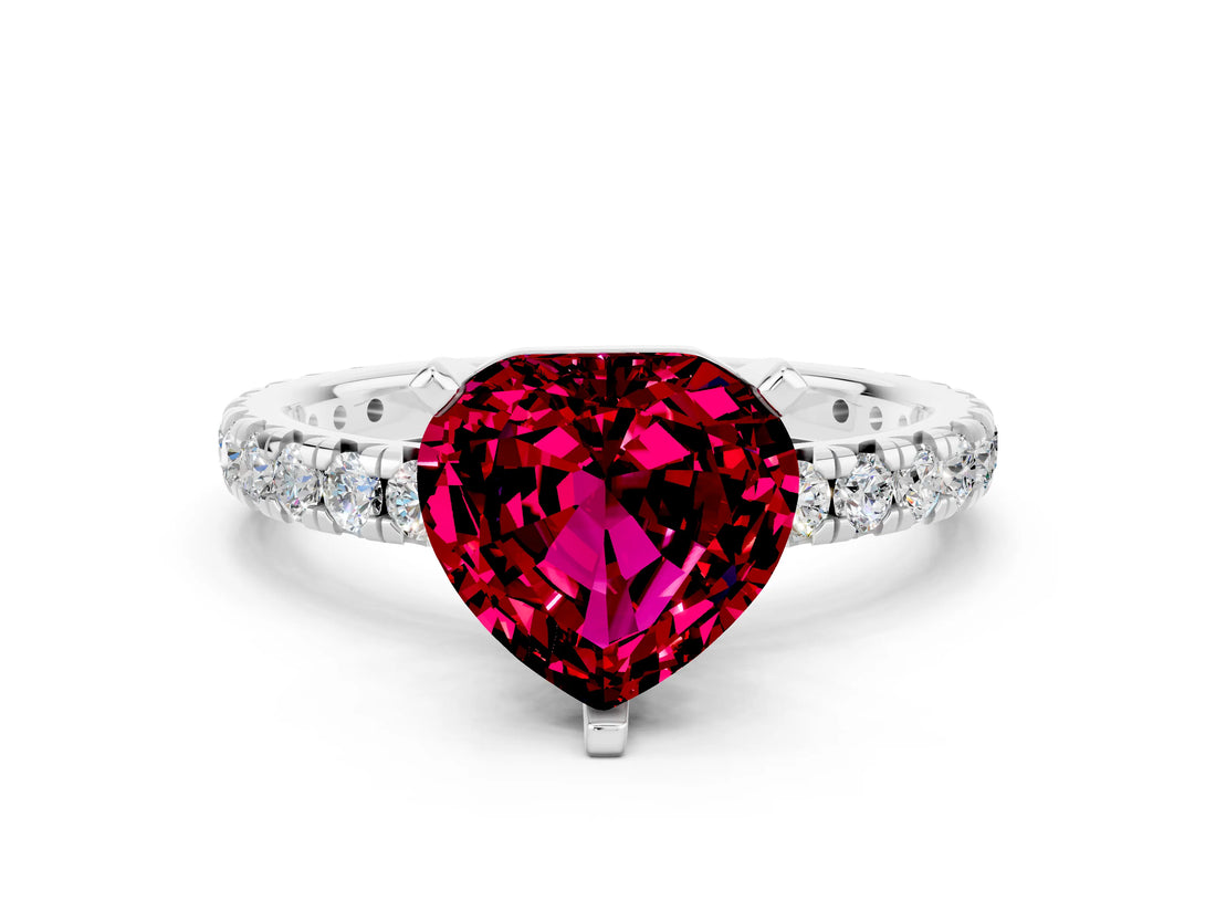 Silver Heart Cut Garnet Pavé Solitaire Ring with Round Band and Prong Setting_42